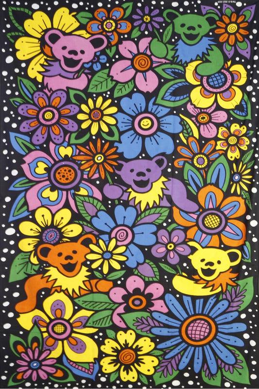 Grateful Dead Dancing Bears Flowers Tapestry - HalfMoonMusic