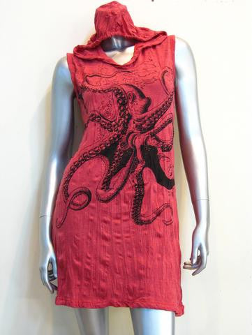 Womens Octopus Hooded Sleeveless Dress - HalfMoonMusic
