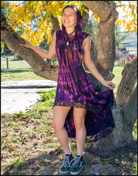 Womens High-Low Tie Dyed Lace Dress - HalfMoonMusic