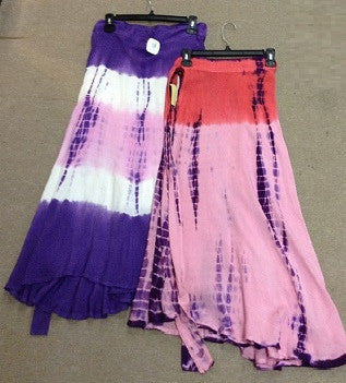 Assorted Rayon Tie Dye Wrap Skirt - HalfMoonMusic