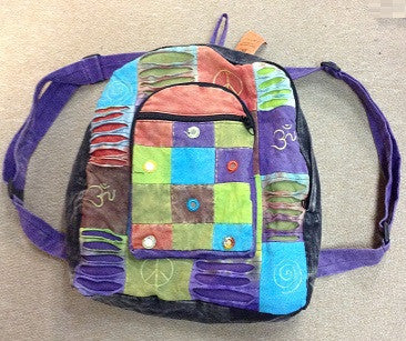 Peace, Om, and Spirals Patchwork Backpack - HalfMoonMusic