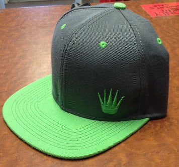 Neon Green and Grey Crown Emblem Snap Back Hat - HalfMoonMusic