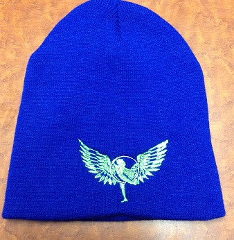 Dark Blue and Green Hoop Wings Beanie - HalfMoonMusic