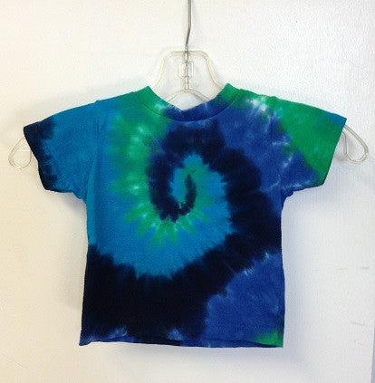 Blue and Green Spiral Tie Dye Toddler T Shirt - HalfMoonMusic