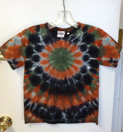 Green and Orange Circle Tie Dye Youth T Shirt - HalfMoonMusic