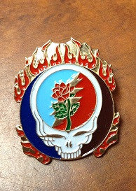 Flaming Rose Steal Your Face Hat pin - HalfMoonMusic