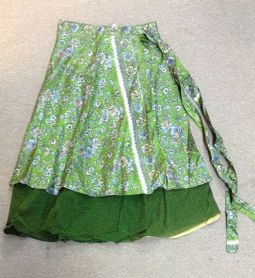Green Silky Floral Wrap Skirt - HalfMoonMusic