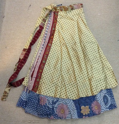 Gold and Blue Floral Wrap Skirt - HalfMoonMusic