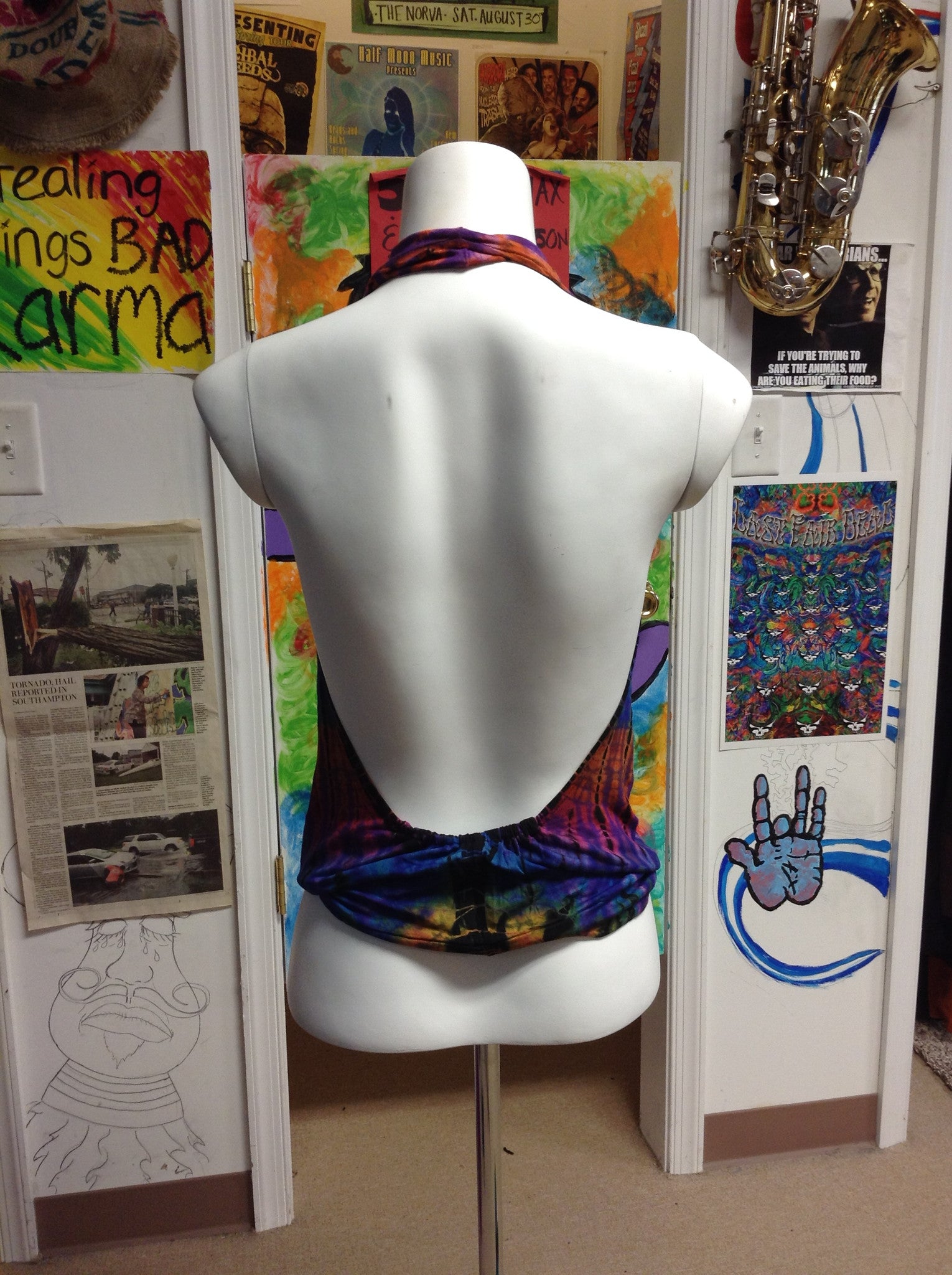 Tie Dye Open Back Halter Top - HalfMoonMusic