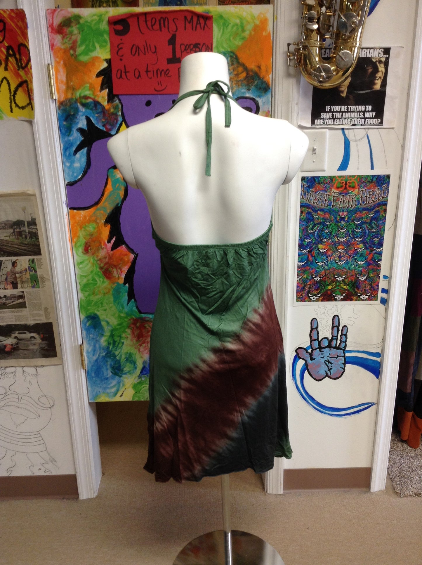 Tie Dye Halter Tie Back Dress - HalfMoonMusic