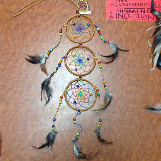Triple Circle Rainbow Net Dream Catcher - HalfMoonMusic
