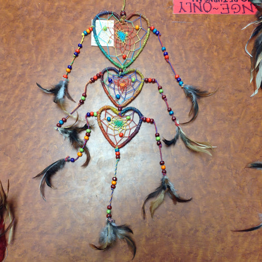 Triple Heart Rainbow Dream Catcher - HalfMoonMusic