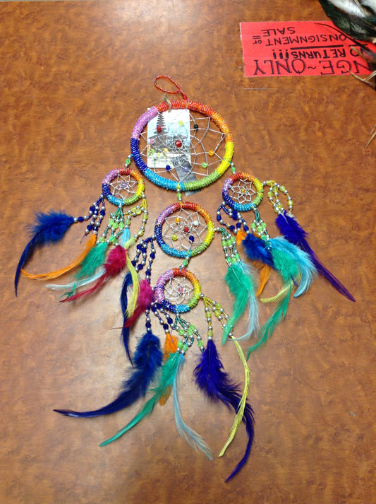 Rainbow Beaded Dream Catcher - HalfMoonMusic