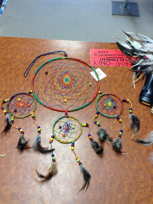 Two Tier Large Rainbow Dream Catcher - HalfMoonMusic