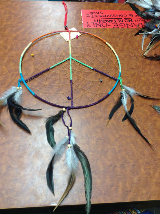Rainbow Peace Sign Dream Catcher - HalfMoonMusic