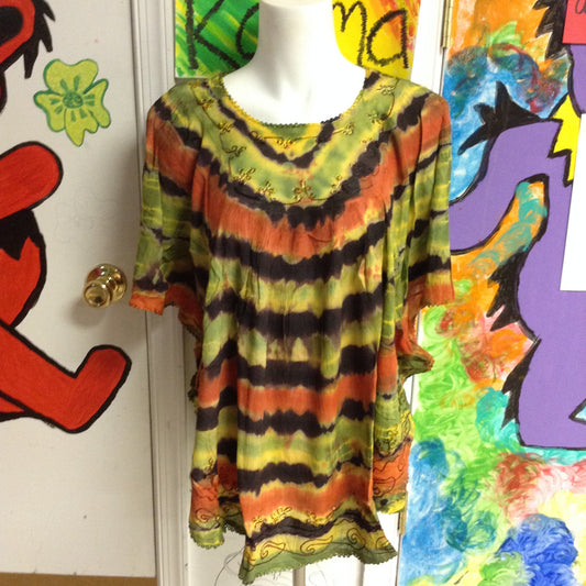 Tie Dye Crape Rasta Pocho Women's Top - HalfMoonMusic