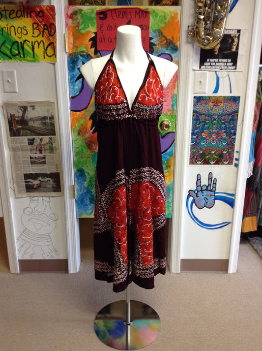Womens Rayon Batik Mid Length Dress - HalfMoonMusic