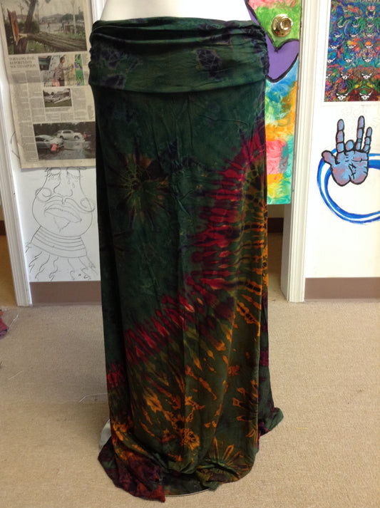 Long Tie-dye Scrunch Side Womens Skirt - HalfMoonMusic