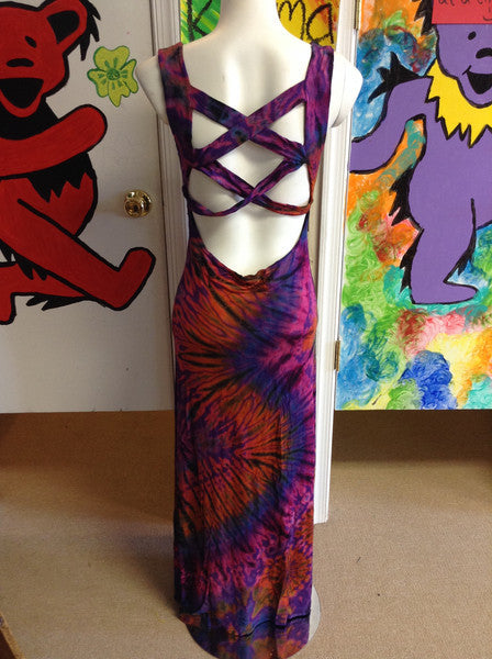 Women's Tie Dye Cross-back Maxi Dress - HalfMoonMusic