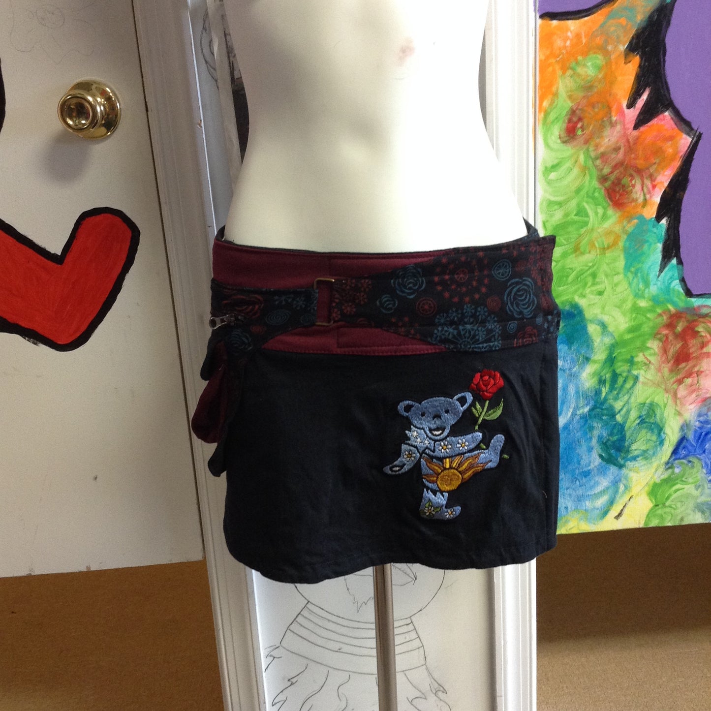 Women's Rose Bear Embroidered Velcro Skirt - HalfMoonMusic