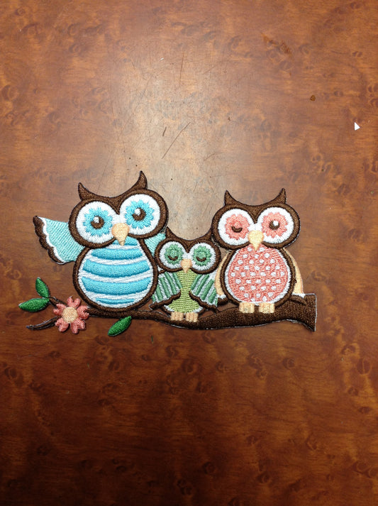 Owl Family On Branch Patch - HalfMoonMusic