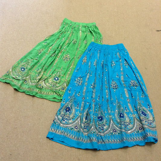 Solid Floral Sequence Skirt with Bell Drawstrings - HalfMoonMusic