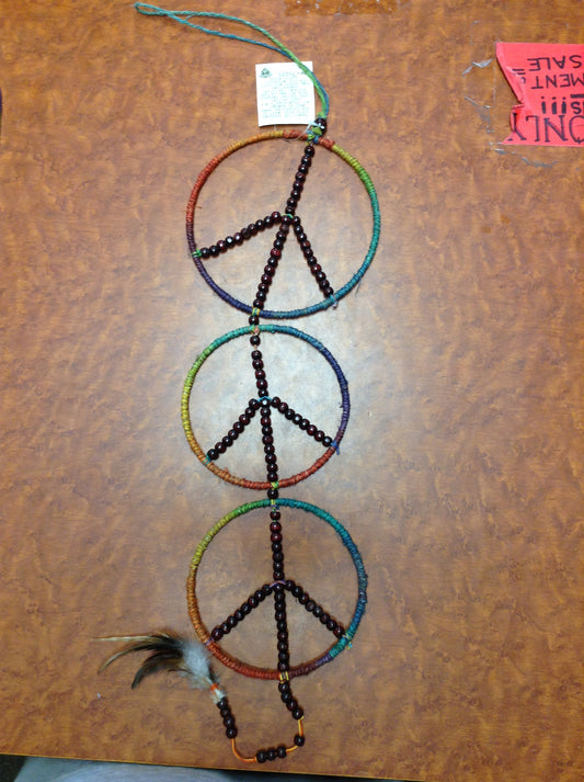 Triple Peace Sign Rainbow Dream Catcher - HalfMoonMusic