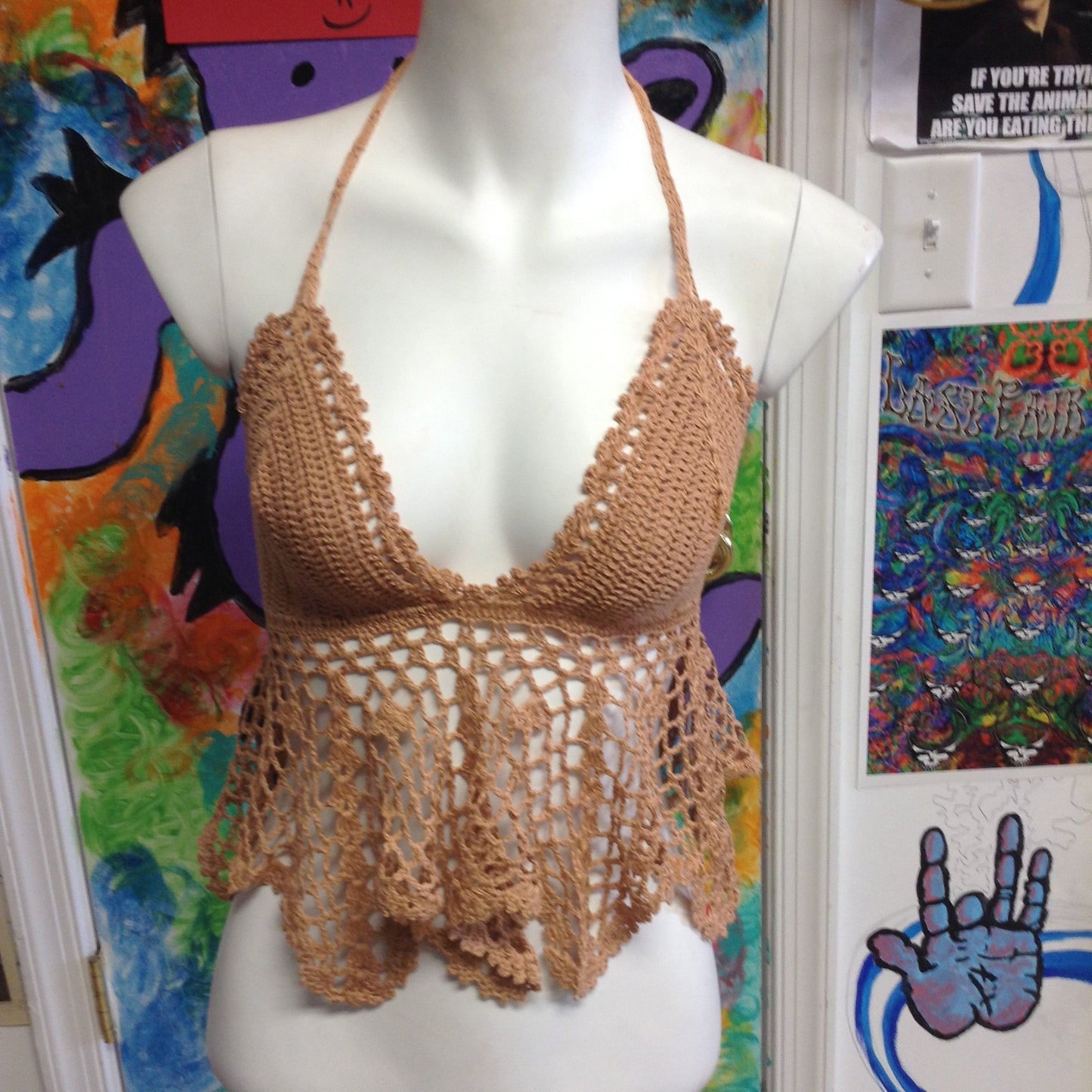 Womens Valley Rock Fest Crochet Halter Top - HalfMoonMusic