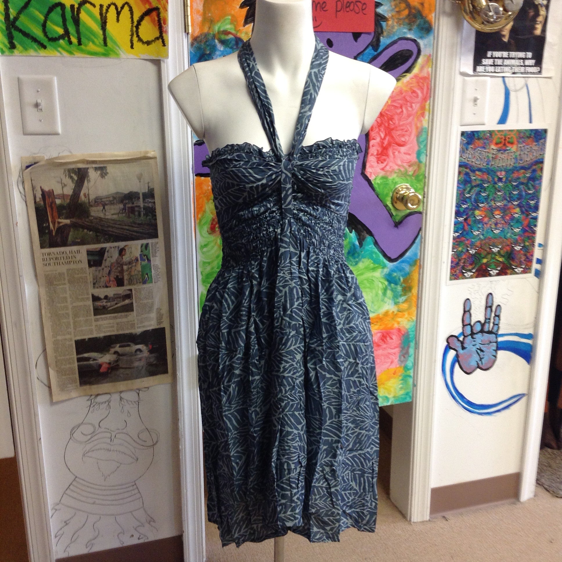 Leaf on River Bed Halter Dress - HalfMoonMusic