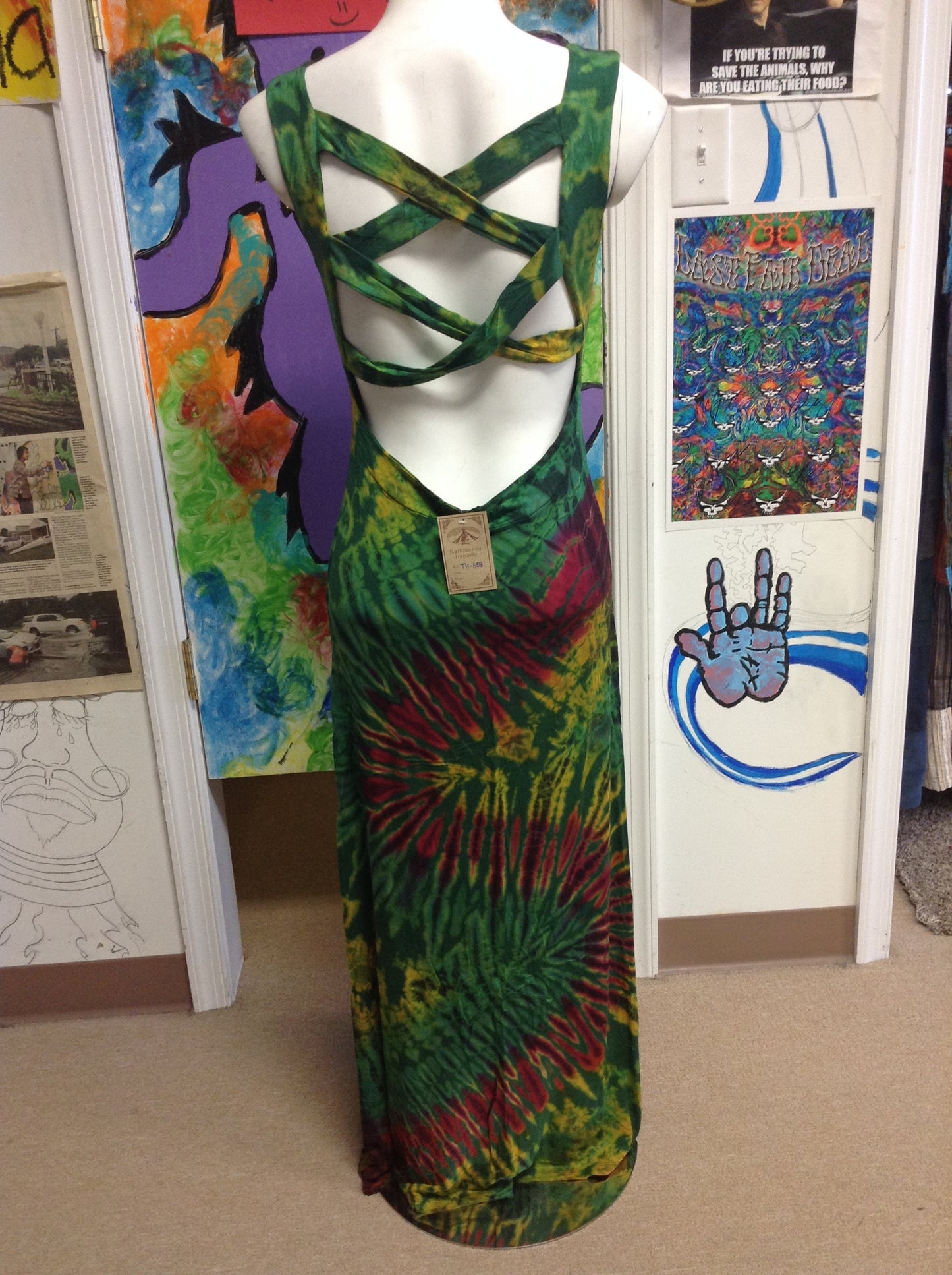 Women's Tie Dye Cross-back Maxi Dress - HalfMoonMusic