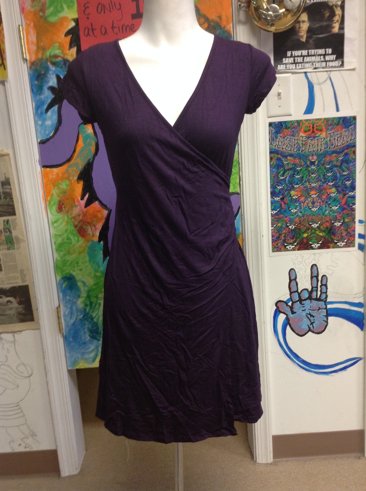 Women's Plain Spandex V-neck Dress - HalfMoonMusic