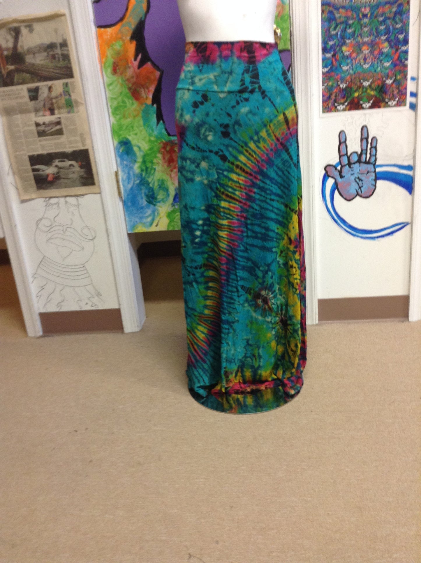 Women's Rayon Tie Dye Maxi Skirt - HalfMoonMusic