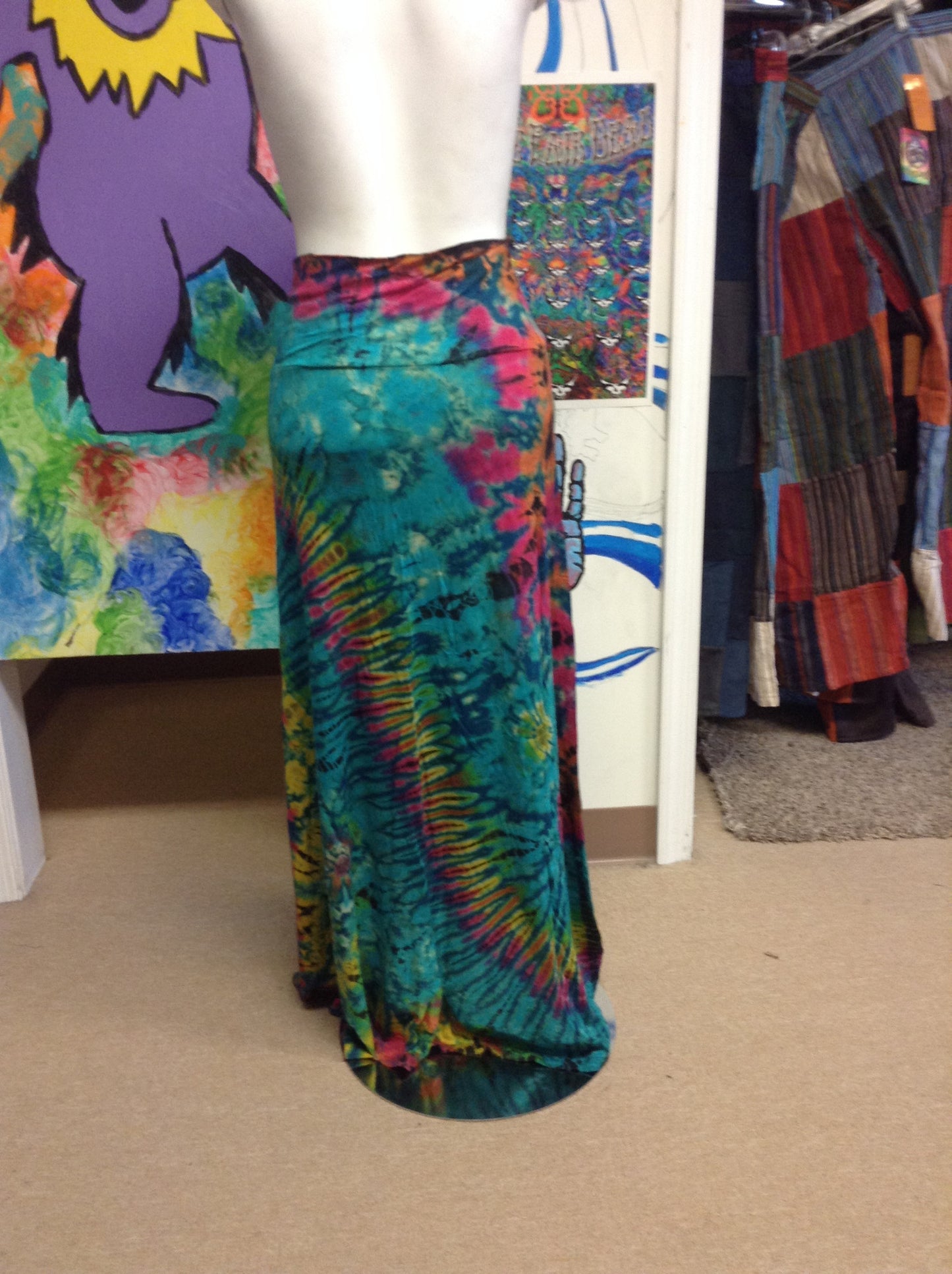 Women's Rayon Tie Dye Maxi Skirt - HalfMoonMusic