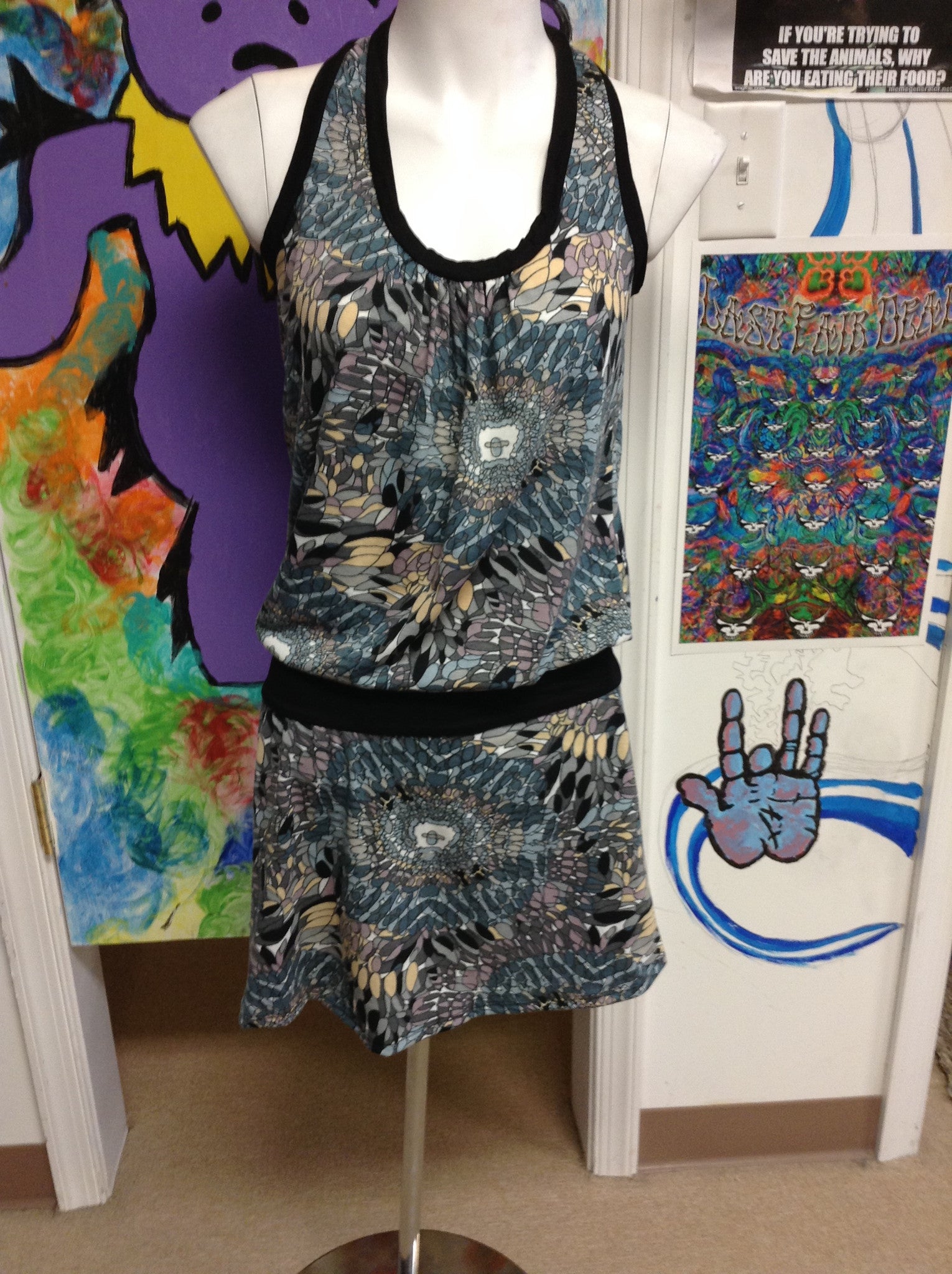 Women's Printed Drop Waist Racerback Dress - HalfMoonMusic