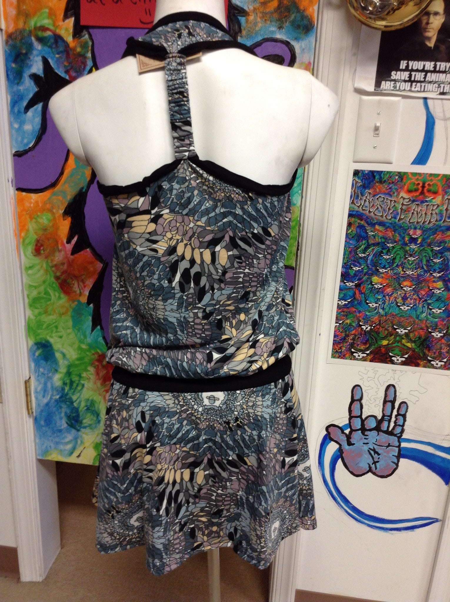 Women's Printed Drop Waist Racerback Dress - HalfMoonMusic