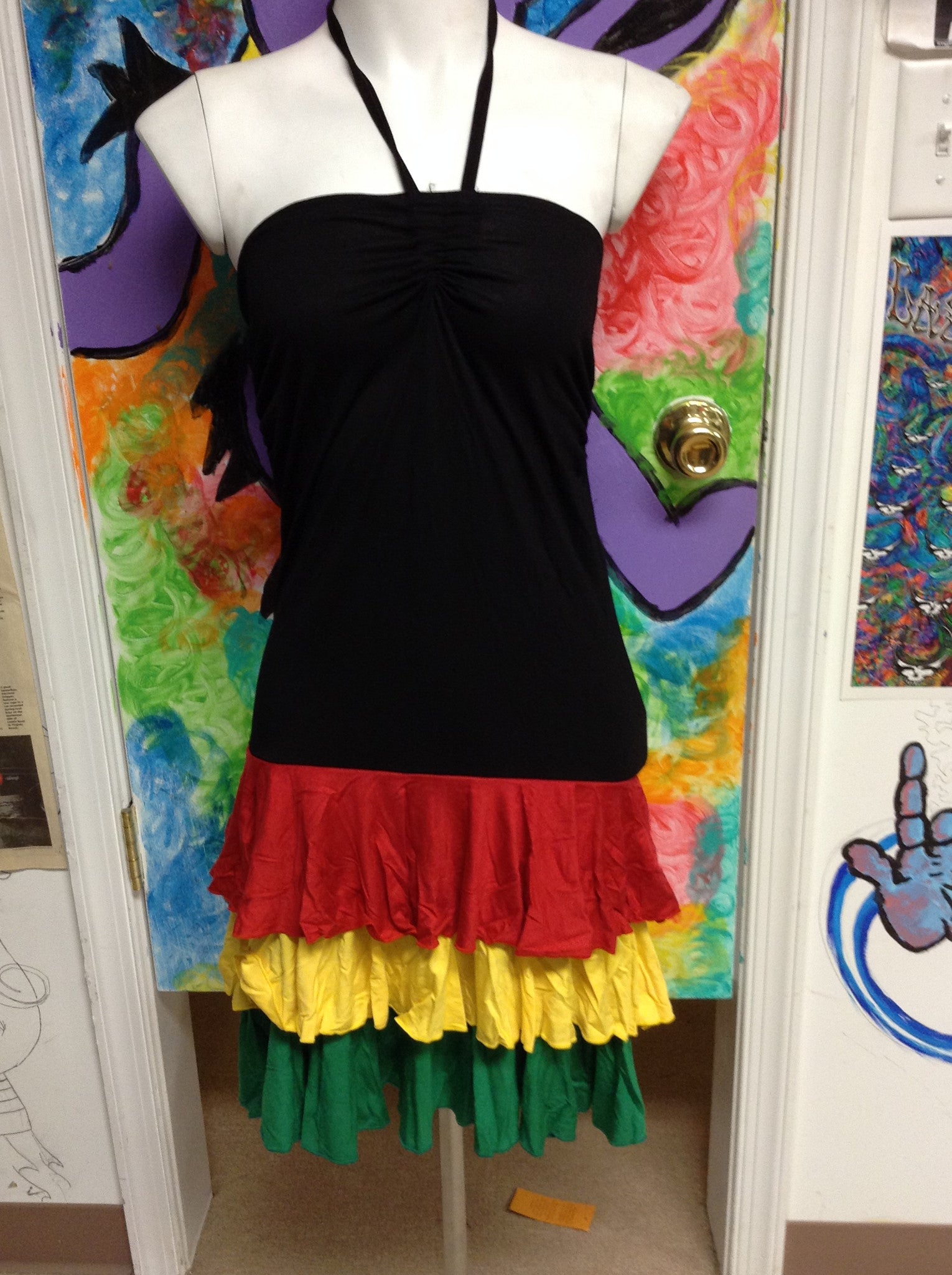 Women's Rasta Halter Ruffle Dress - HalfMoonMusic