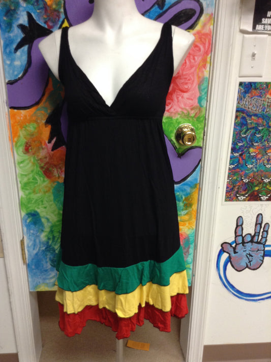 Women's Rasta V-neck Tank Top Ruffle Dress - HalfMoonMusic