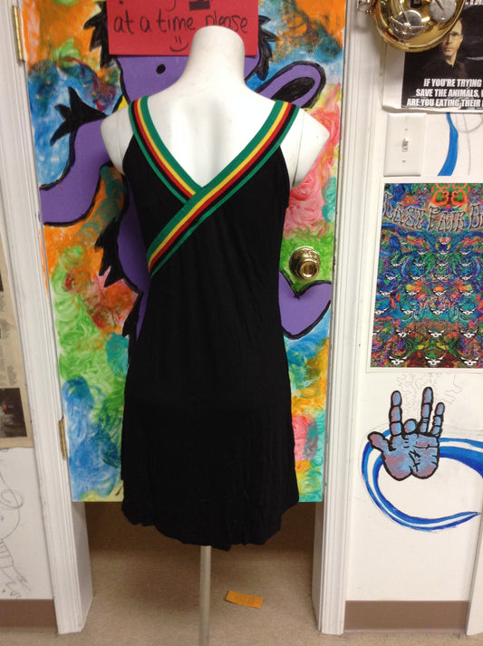 Women's V-neck Rasta Stripe Dress - HalfMoonMusic