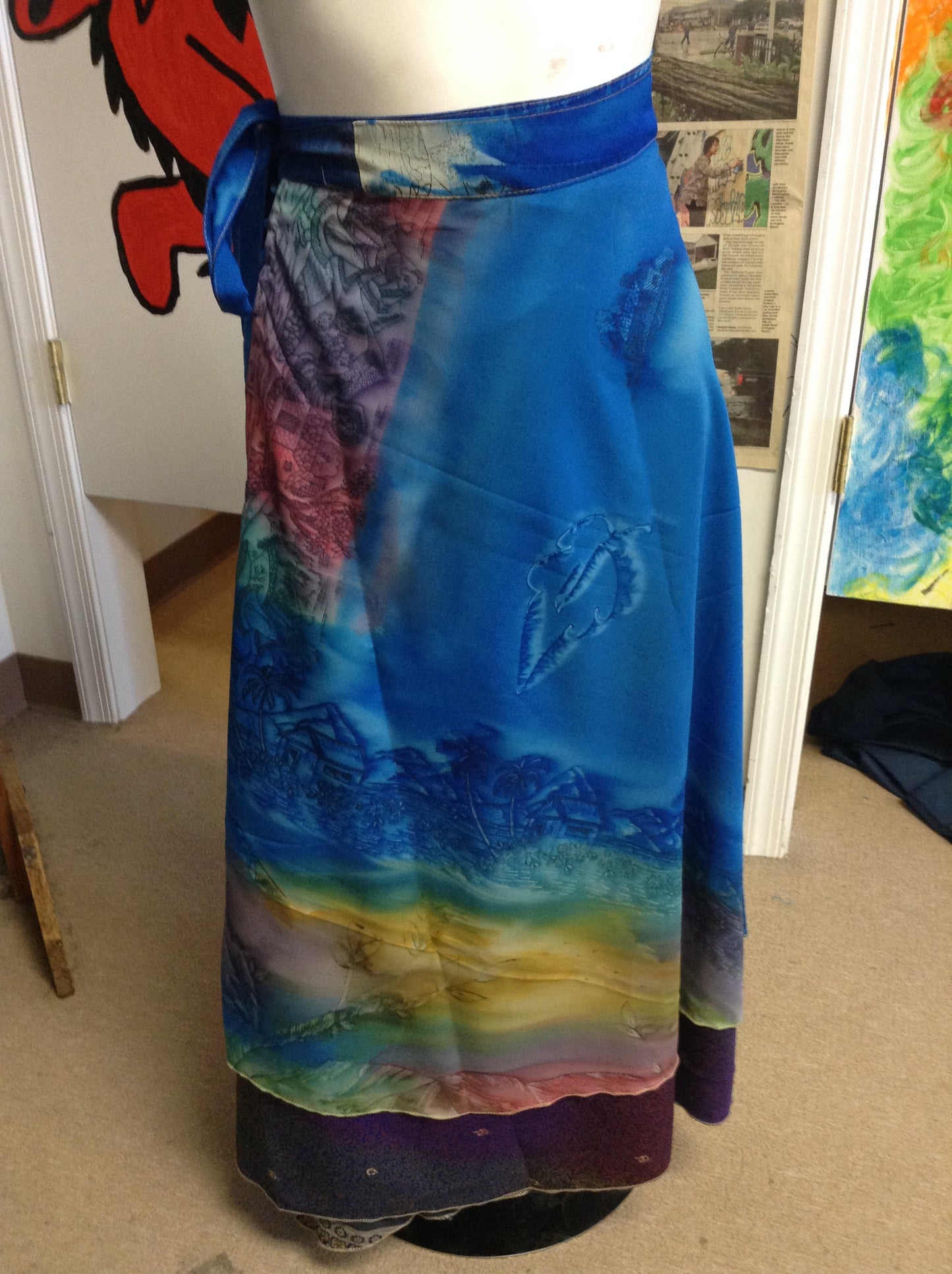 Silky Blue Beach Scene Womens Wrap Skirt - HalfMoonMusic