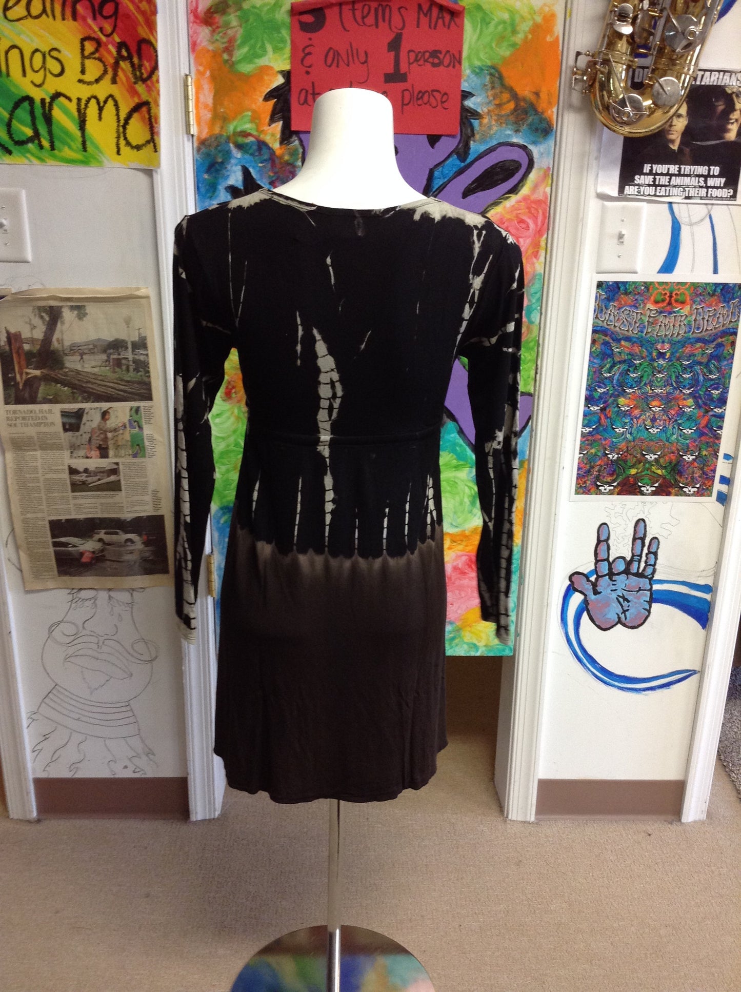 Tie Dye V-neck Long Sleeve Dress - HalfMoonMusic