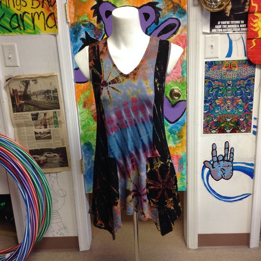 Womens Tie Dye Patch Pocket Tank Dress - HalfMoonMusic