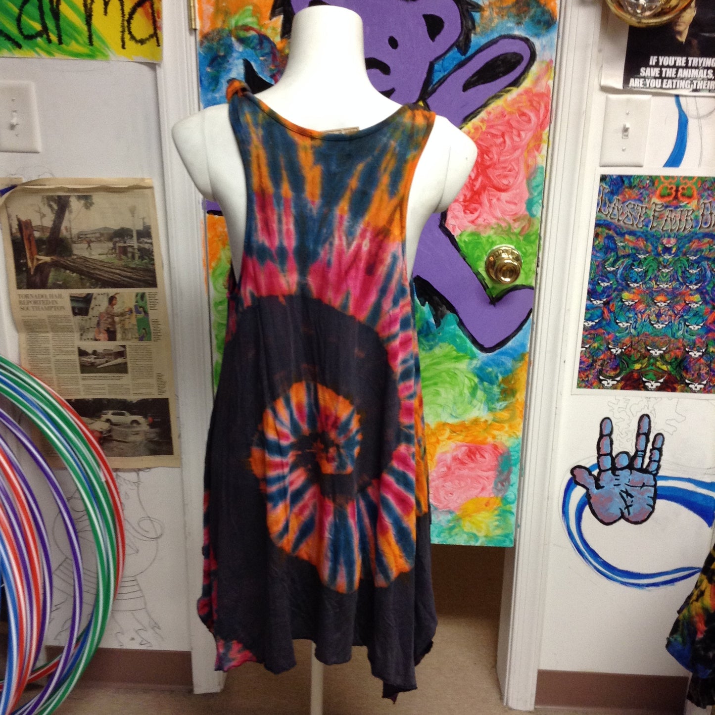 Womens Tie-Dye Adjustable Strap Tank Dress With Pockets - HalfMoonMusic