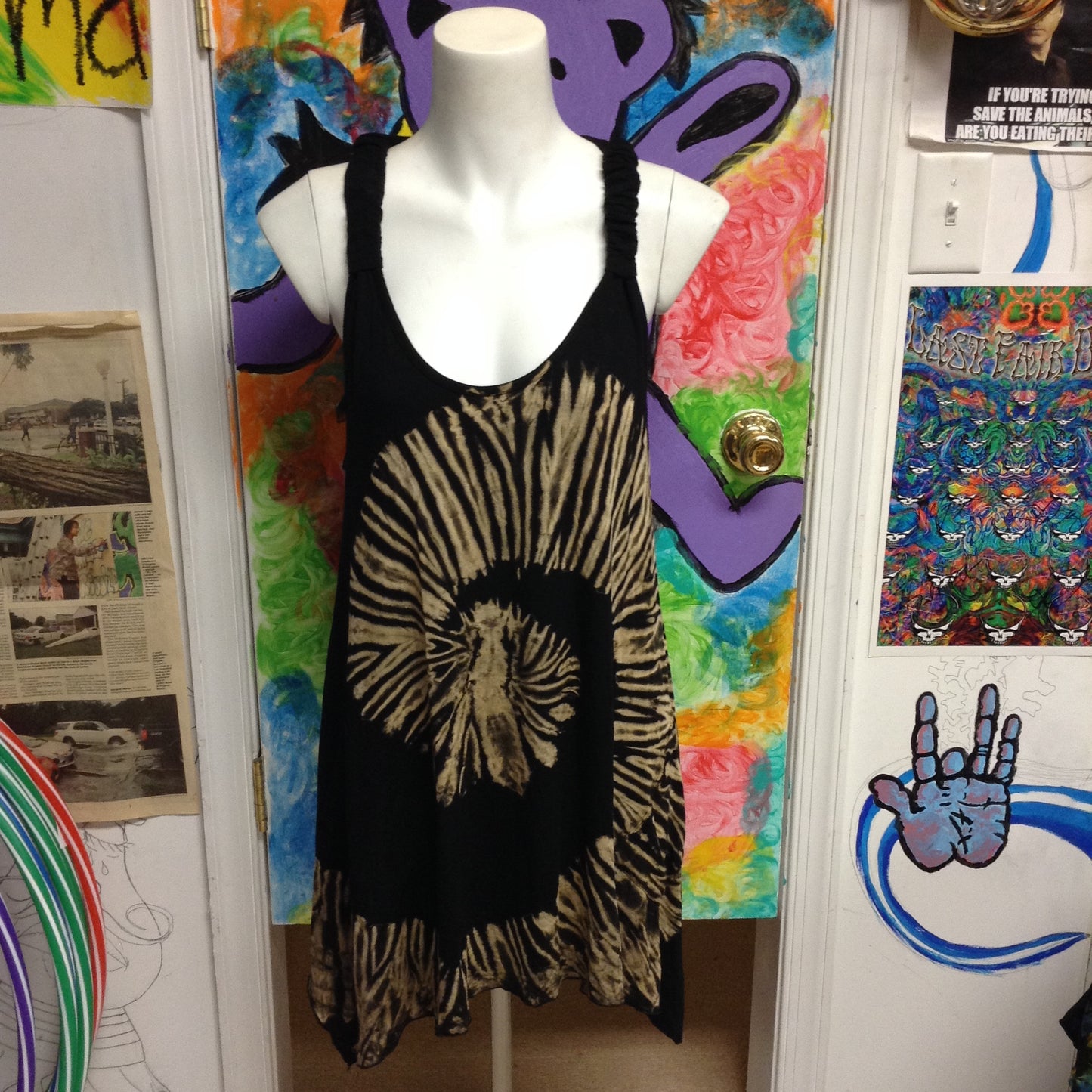 Womens Tie-Dye Adjustable Strap Tank Dress With Pockets - HalfMoonMusic