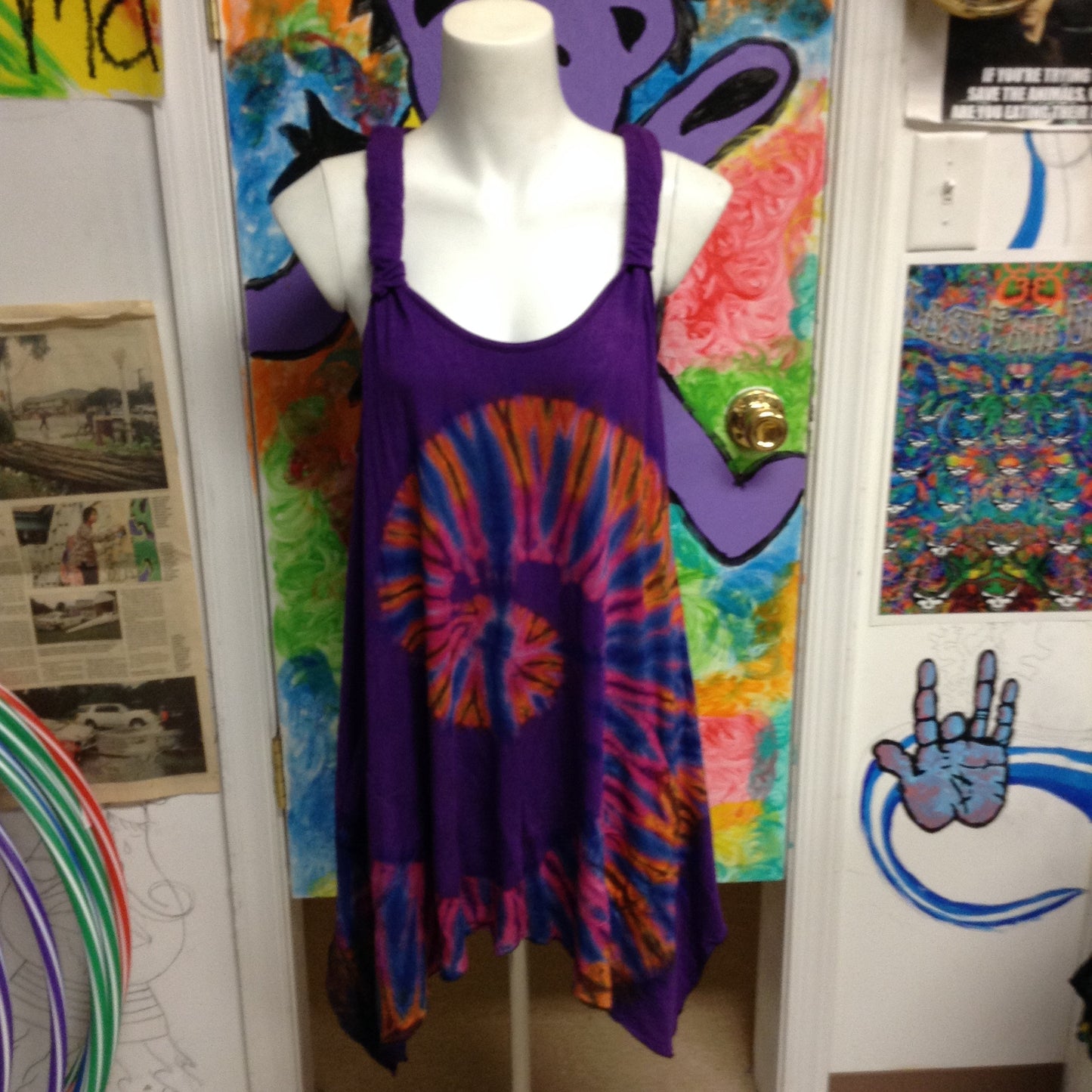 Womens Tie-Dye Adjustable Strap Tank Dress With Pockets - HalfMoonMusic