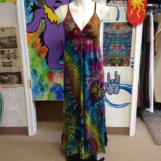 Womens Tie Dye Tie Back Spagetti Strap Tie Dye Dress - HalfMoonMusic