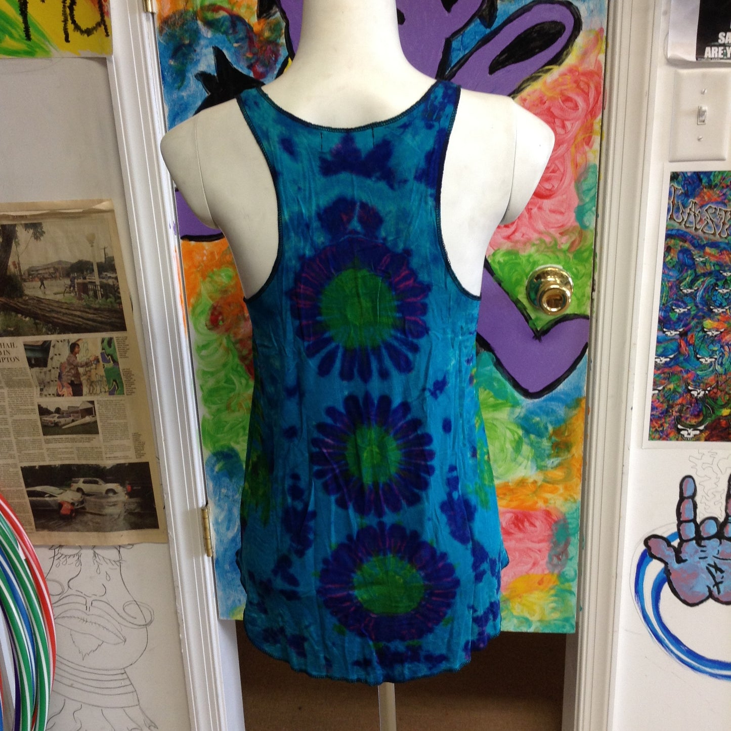 Womens Ganesh Print Tie Dye Tank Top - HalfMoonMusic