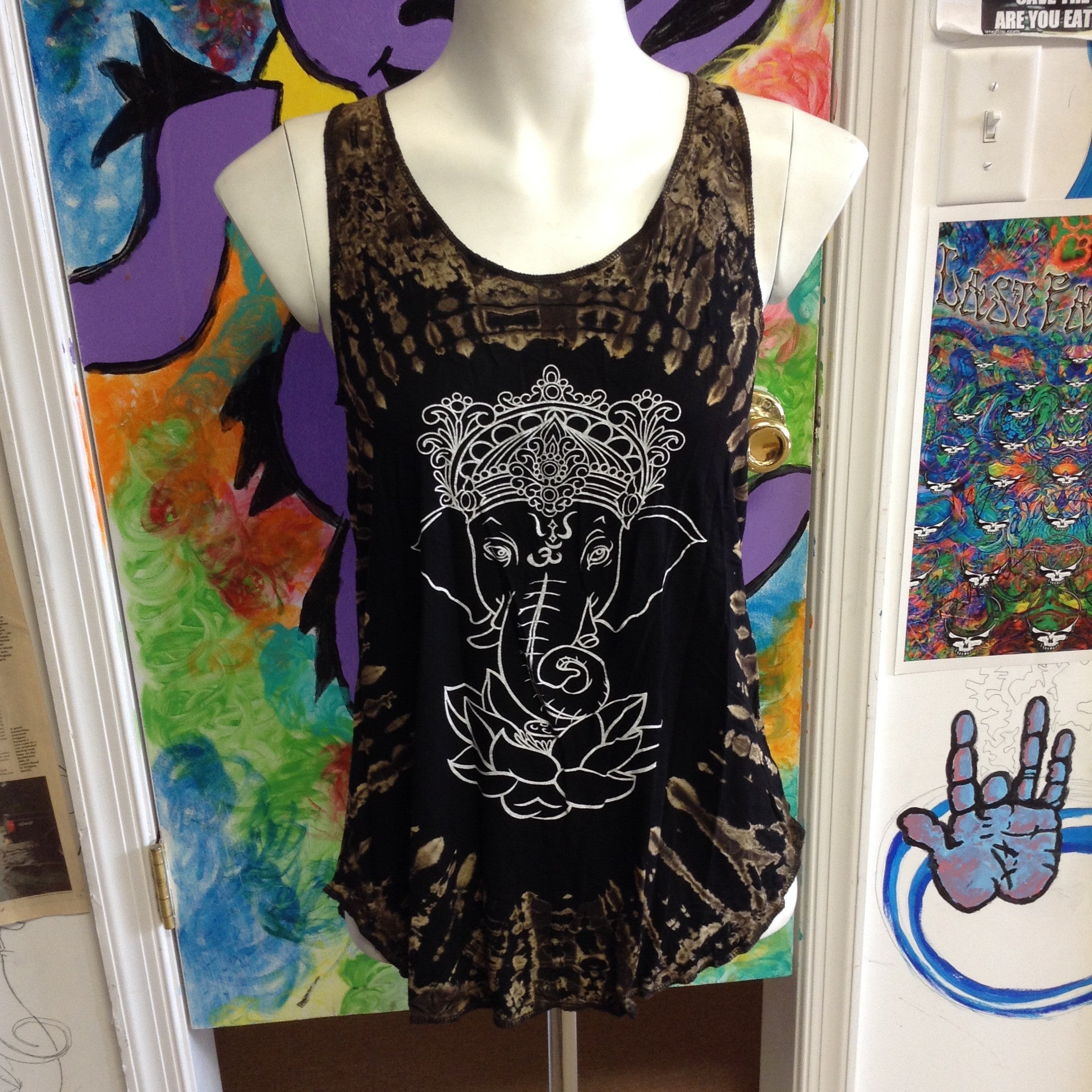 Womens Ganesh Print Tie Dye Tank Top - HalfMoonMusic