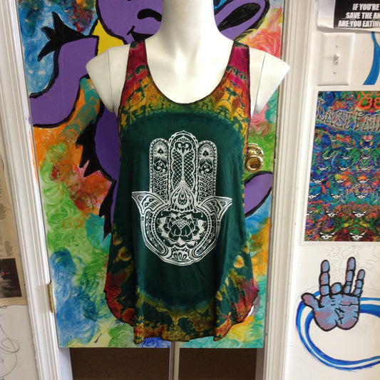 Womens Hamsa Print Tie Dye Tank Top - HalfMoonMusic