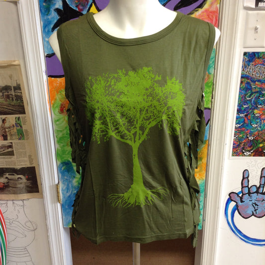 Womens Fringe Sided Tree Print Top - HalfMoonMusic