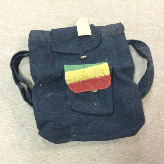 Black Hemp Backpack with Rasta Pocket - HalfMoonMusic